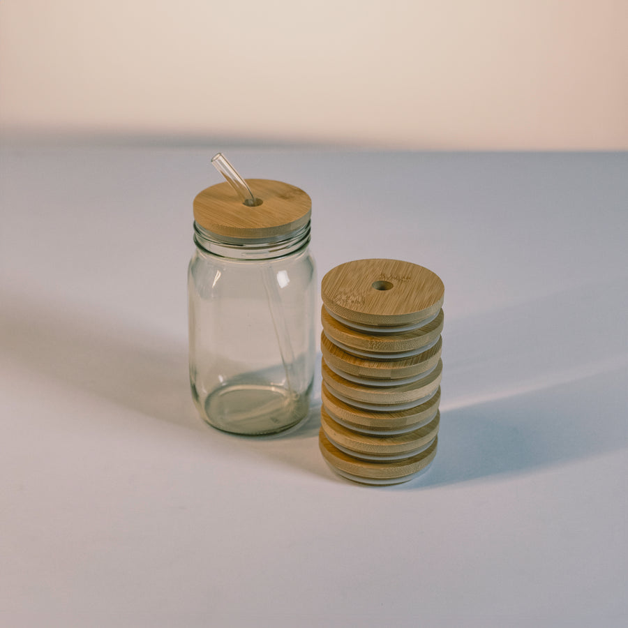 Bamboo wide mouth Mason jar lids with silicone seal