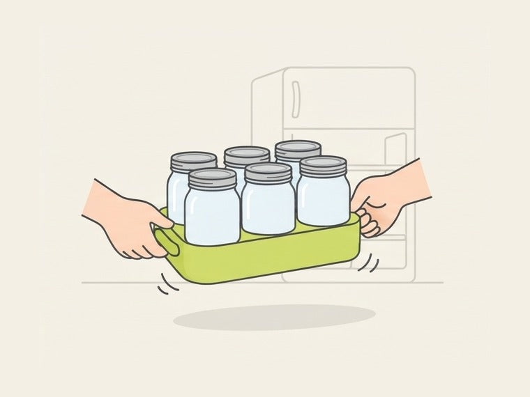 Illustration: carrying a Mason Mate tray of six jars by its handles