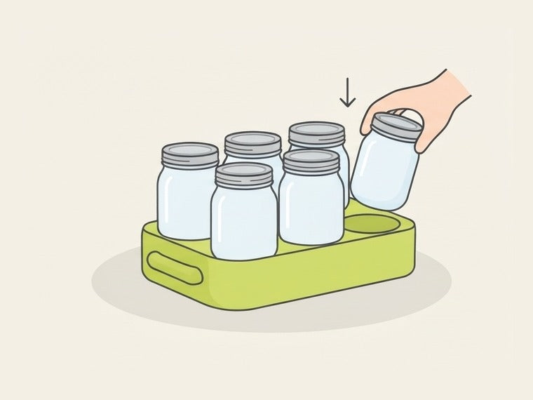 Illustration: setting Mason jars into a Mason Mate tray