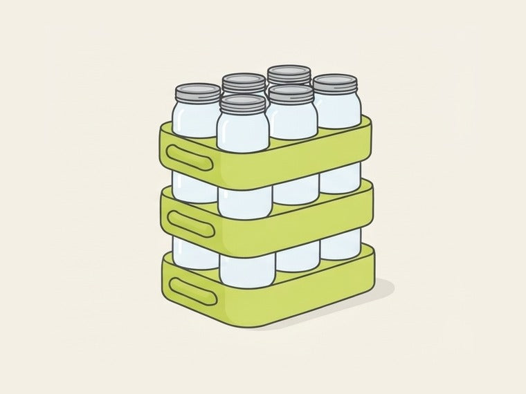 Illustration: three Mason Mate trays of jars stacked